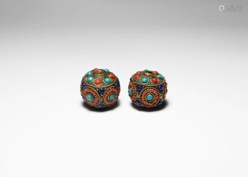 Tibetan Jewelled Bead Pair