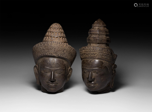 South East Asian Statue Head Pair
