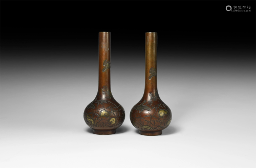 Japanese Meiji Bronze Vase Pair