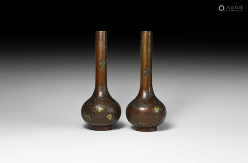 Japanese Meiji Bronze Vase Pair