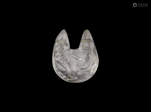 Islamic Carved Rock Crystal Cat Head Pendant