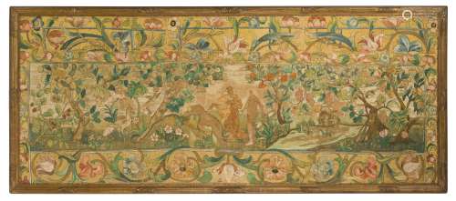 A Continental Pre-Raphaelite style silk tapestry