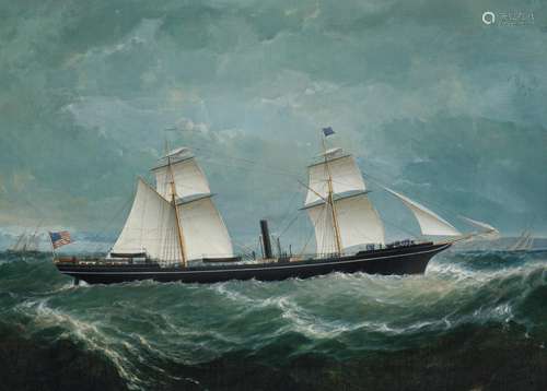 American sailing ship in rough seas