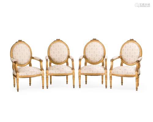 Four French Louis XVI-style upholstered chairs