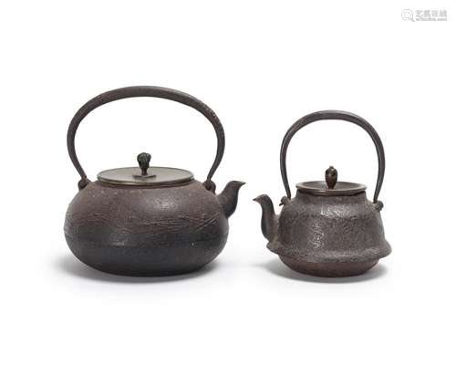 Two Japanese Tetsubin iron teakettles