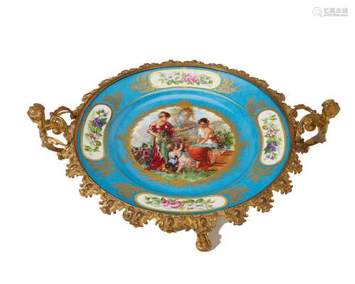 A French Sevres-style gilt-bronze mounted porcelain