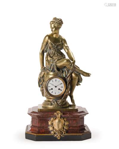 A Continental figural gilt-bronze and rouge marble