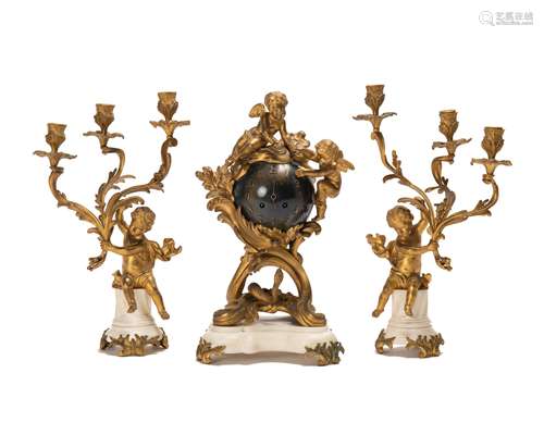 A French Louis XV-style gilt-bronze and white marble