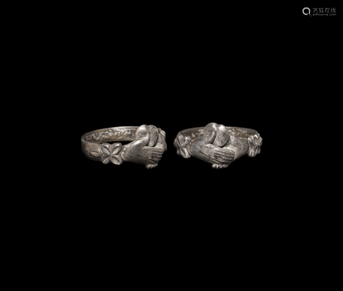 Silver Ring with Heart and Clasped Hands