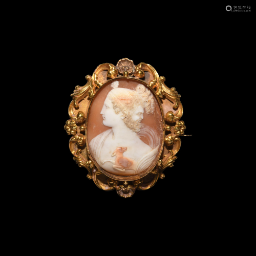 Vintage Gilt Brooch with Janiform Shell Cameo