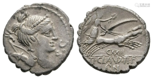 Ti Claudius Ti f Ap n Nero - Denarius Serratus