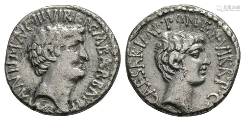 Mark Antony and Octavian - Portrait Denarius