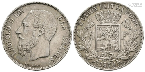 Belgium - 1870 - 5 Francs