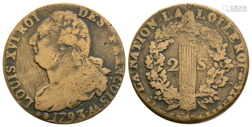 France - Louis XVI - 1793 - 2 Sols