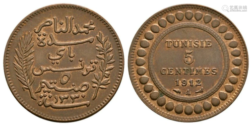 Tunisia - Muhammad al-Nasir Bey - 1912 - 5 C