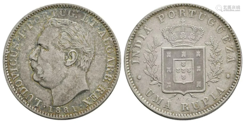 India - Portuguese - Luiz I - 1881 - 1 Rupia