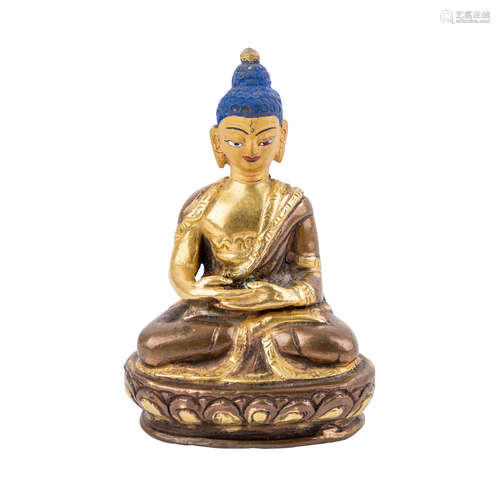 Buddha Amitayus aus Bronze. SINOTIBETISCH, 19./20. Jh..in vajrasana auf einem Lotosthron sitzend.