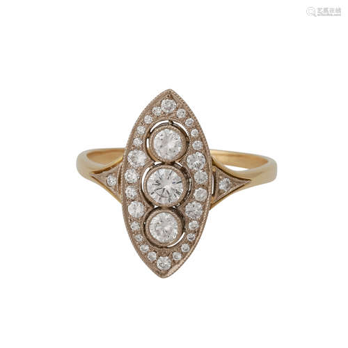 Ring im Stil des Art Déco mit Brillanten, zus. ca. 0,6 ct,gute Farbe und Reinheit, GG/WG 18K, RW: