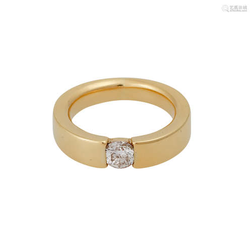 Solitärring mit Brillant von 0,51 ct,FW (F)/SI1, Stein berieben, GG 18K, RW: 52, 21. Jh., leichte