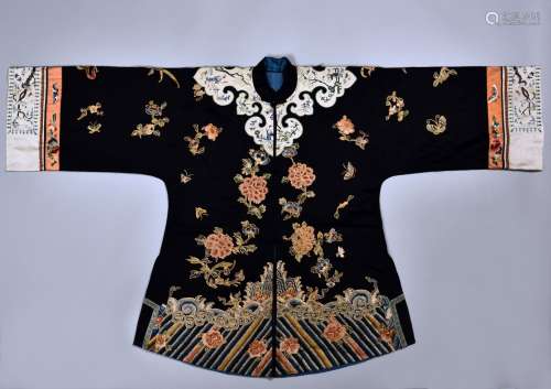 A CHINESE BLUE GROUND EMBROIDERY ROBE