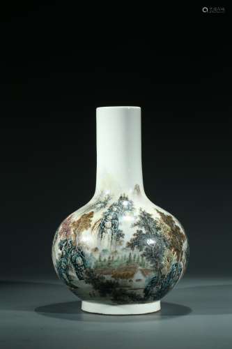 A CHINESE FAMILLE ROSE 'LANDSCAPE' INSCRIBED VASE