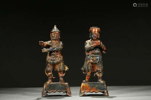A PAIR OF GILT-PAINTED BRONZE FIGURES