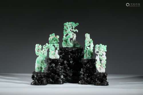 A GROUP OF FIVE JADEITE CARVINGS