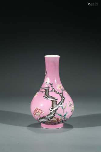 A CHINESE FAMILLE ROSE PINK GROUND 'FLOWERS' VASE