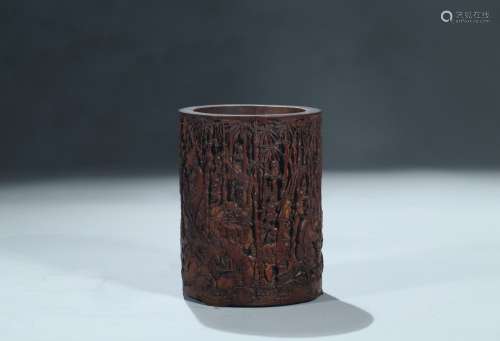 A BAMBOO CARVED 'HUNDRED BOYS' BRUSHPOT