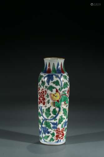 A CHINESE WUCAI 'BUDDHIST LION' VASE