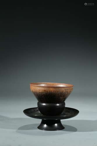 A CHINESE JIAN WARE BOWL WITH STAND
