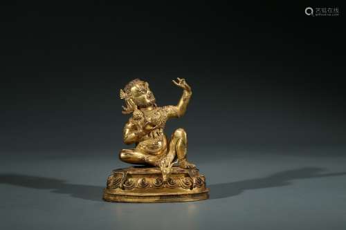 A TIBETAN GILT BRONZE FIGURE OF MAHASIDDHA VIRUPA