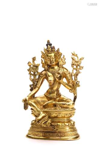 A SINO-TIBETAN GILT BRONZE FIGURE OF TARA