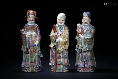 A SET OF ENAMELED FIGURES OF THE THREE STARS OF HAPPINESS