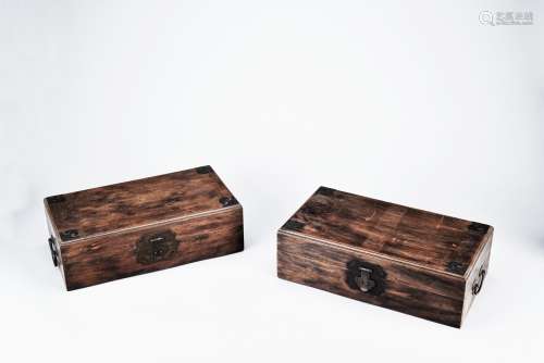 A SET OF TWO HARDWOOD RECTANGULAR BOXES