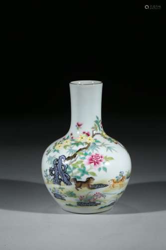 A FAMILLE ROSE AND INSCRIBED VASE