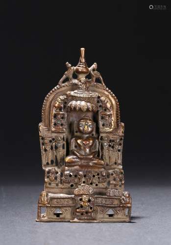 A COPPER ALLOY SILVER INLAID MAHAVIRA