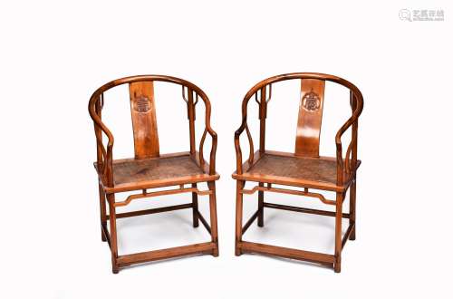 A PAIR OF HUANGYANGMU HORSESHOE BACK CHAIRS