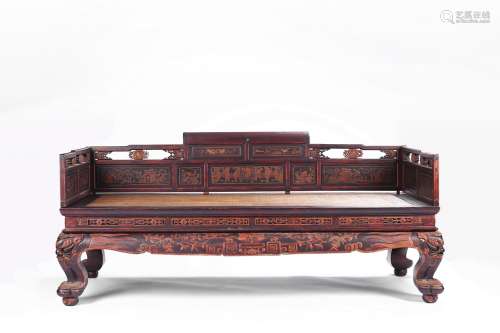 A LARGE LACQUERED WOOD LUOHAN BED