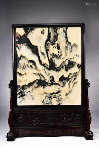 A LARGE MARBLE HONGMU TABLE SCREEN