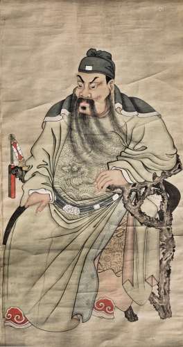 A LARGE COLOR AND INK PAINTING OF GUANDI