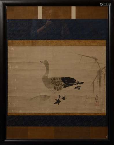 A CHINESE INK ON PAPER 'DUCK' PAINTING