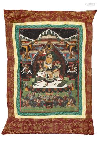 A TIBETAN THANGKA DEPICTING JAMBHALA