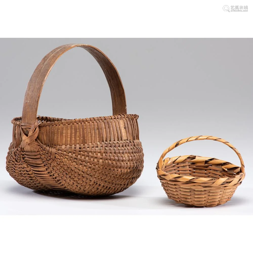 Two Miniature Woven Baskets with Hand…