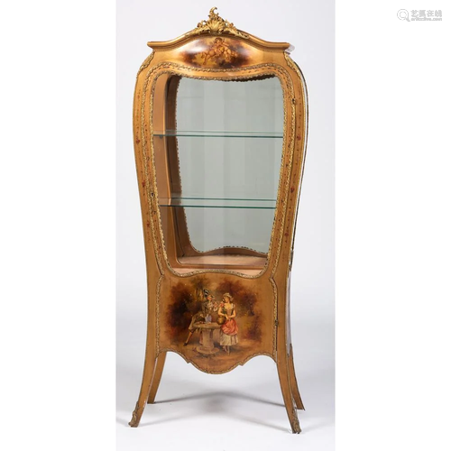 A Vernis Martin-style Painted Vitrine with Bronze