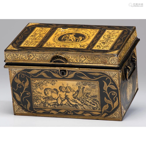 A Toleware Dresser Box with Classical Scenes