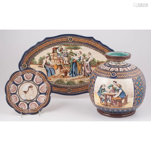 Quimper Platter, Vase and Bowl