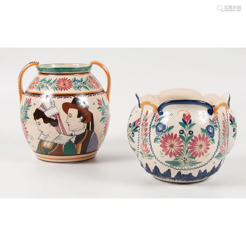 A Quimper Vase and Jardiniere