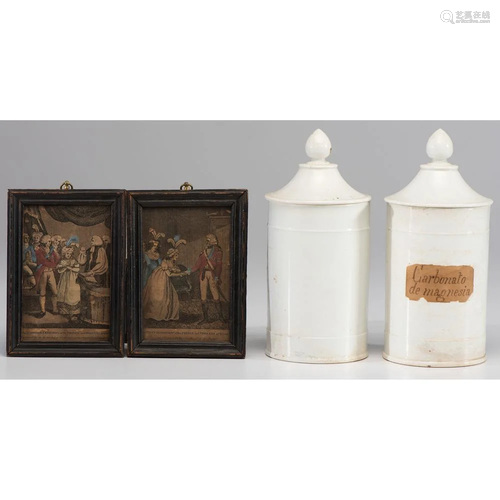 Apothecary Jars and Framed Lithographs