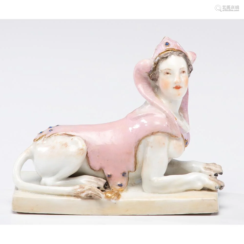 A Meissen Porcelain Recumbent Sphinx